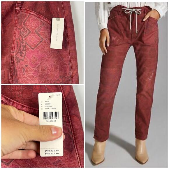 Anthropologie Burgundy High Rise Utility Patchwork Pants Casual Straight Leg L - Picture 5 of 14
